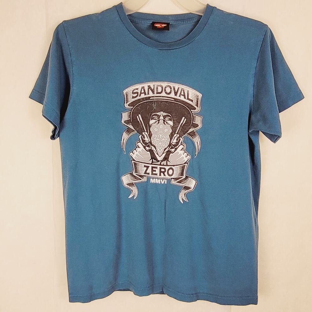 Zero Skateboard Tommy Sandoval blue bandolino tshirt Med Y2K Skater Grunge Rare